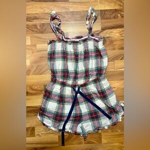 Aerie Plaid Tie Jumpsuit Overalls Red Green Size Large Women’s Ruffles